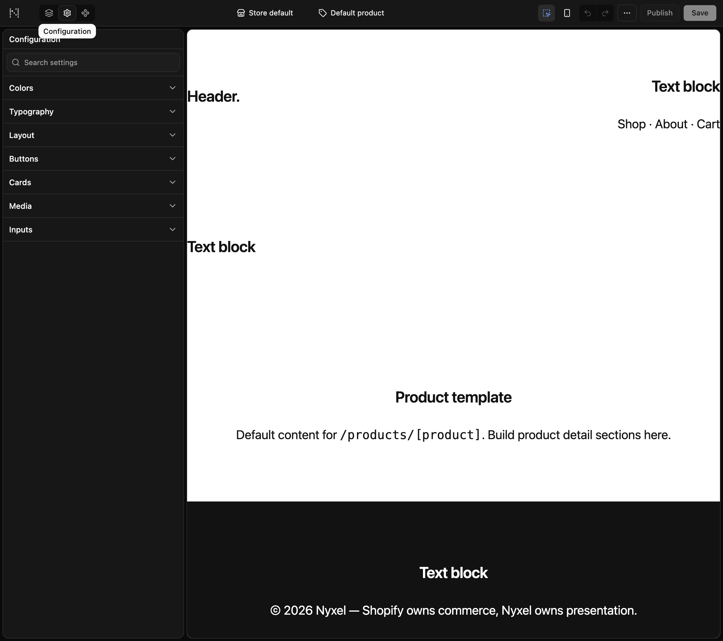Configuration area with editable theme settings groups