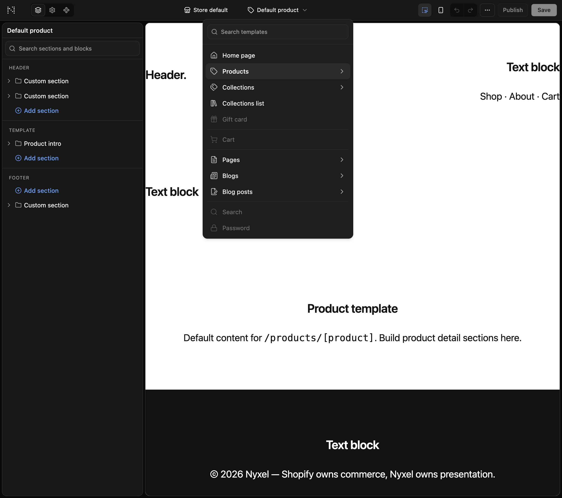 Template navigator with search and drill-in categories