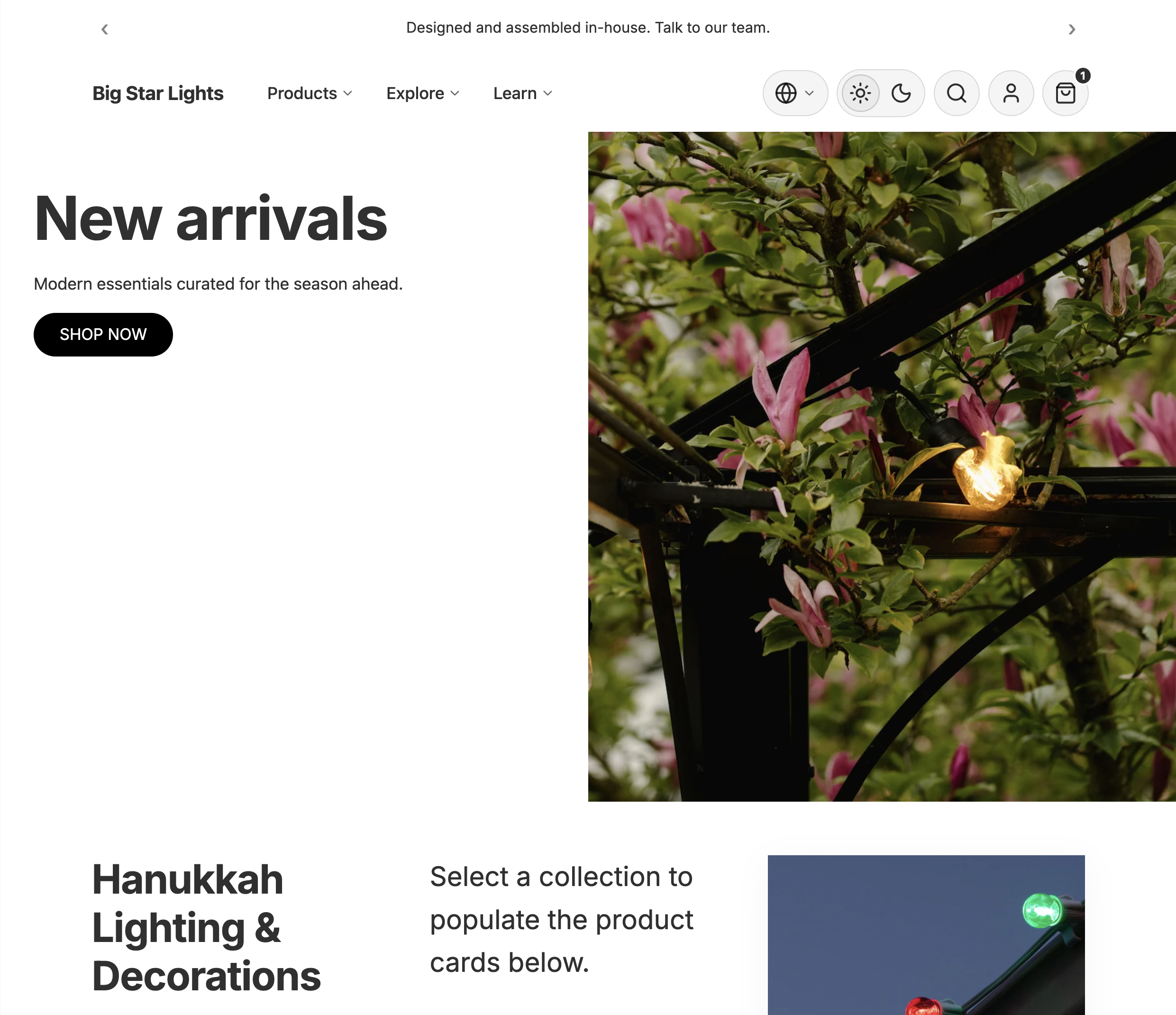 Home hero with split layout — content column and media column