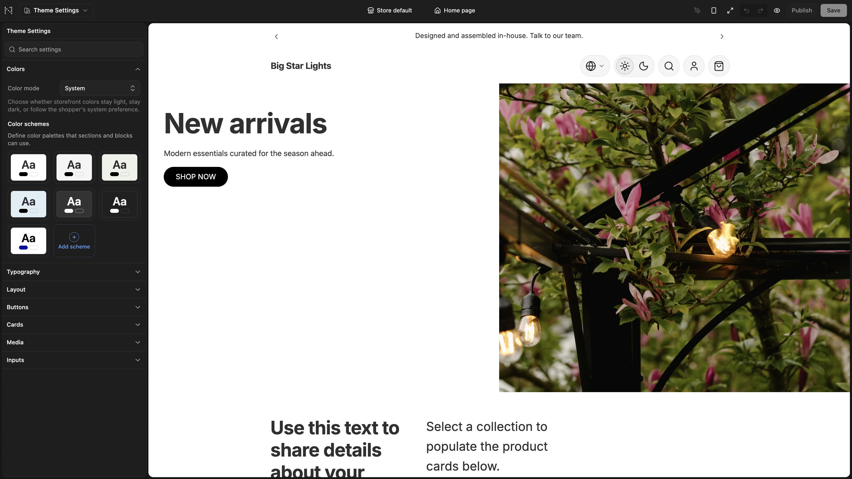 Theme Settings with Color mode and color scheme groups